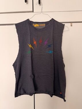 Aviator Nation Charcoal Muscle Tee with Rainbow Lightning - Women’s Size XL